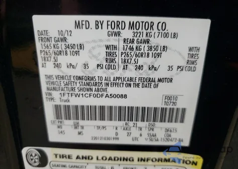 2013 Ford F150 Supercrew from USA, damaged, VIN 1FTFW1CF0DFA50088